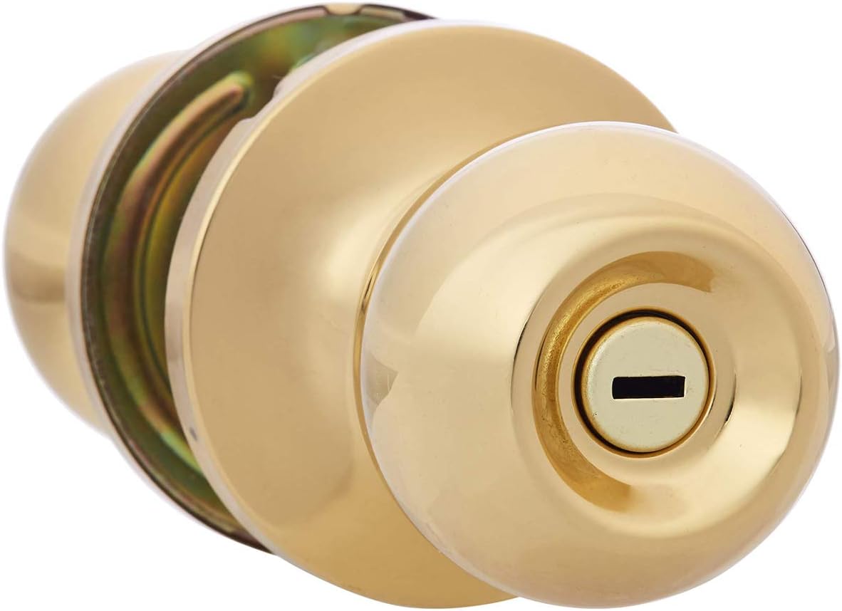 AmazonBasics Bedroom/Bathroom Door Knob With Lock, Standard Ball, Polished Brass