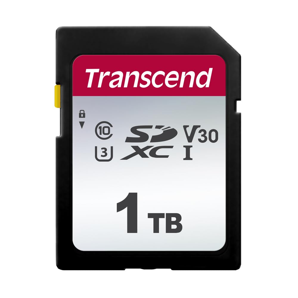 Transcend SDC300S 1TB SDXC Class 10 U3 V30 Memory Card, Speed up to 100MB/s for 4K Ultra HD Digital Cameras TS1TSDC300S