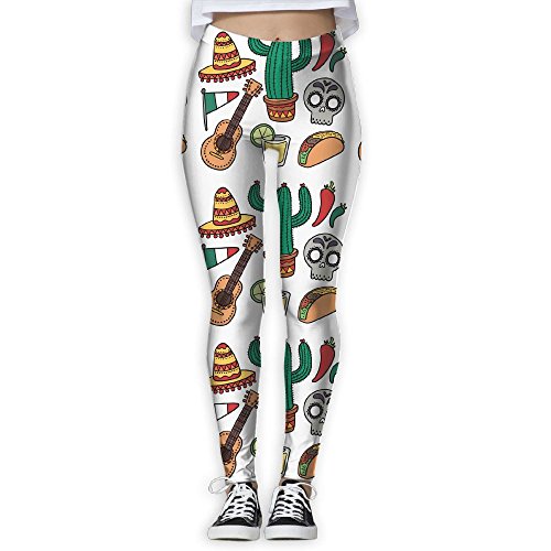 DYOW Women's colorful Mexico Skull Cactus Taco Print Sports Gym Yoga Leggings Pants