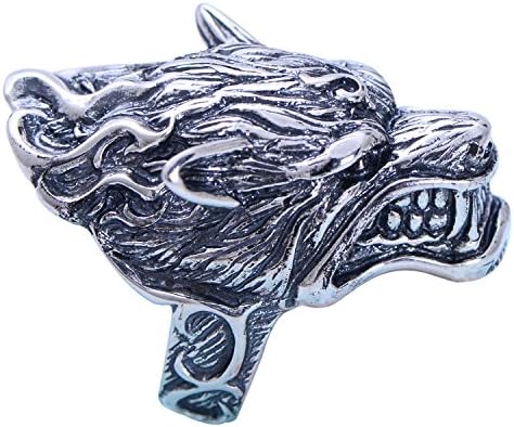 FORFOX Vintage Big Black 925 Sterling Silver Wolf Ring Jewellery for Men Boys Size Q-W 1/2