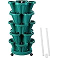 Tectsia Strawberry Vertical Planters Tower Garden, 5 Tiered Stacking Planter with Support Pole, Stackable Herb Vegetable Planters Indoor and Outdoor - Hunter Green
