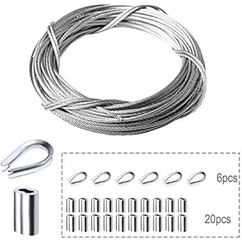 Amadget Stainless Steel Wire Rope, 316 Marine Grade Cable Railing Kit, Aircraft Wire Rope & Picture Hanging Kit for Railing, Decking, DIY Balustrade, Boat Marine Hardware (1/16