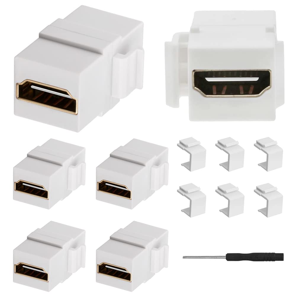 Xiatiaosann HDMI Female to Female Keystone Coupler, Gold Plated HDMI Keystone Jack Insert 3D & 4K Mini Adapter Connector for Wall Plate, With Blank Keystone Jack Inserts, Screwdriver (White, 13 Pack)