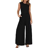 BTFBM Womens Casual Jumpsuits Dressy 2026 Spring One Piece Outfits Crew Neck Sleeveless Knit Wide Leg Pants Romper Beach