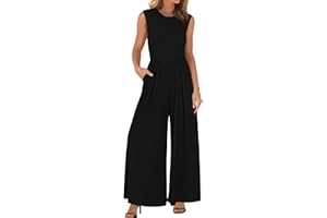 BTFBM Womens Casual Jumpsuits Dressy 2025 Summer One Piece Outfits Crew Neck Sleeveless Knit Wide Leg Pants Romper Beach