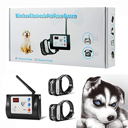 Bling Bling Petsfun Electric Wireless Dog Fence System for2 Dogs, Pet Containment System for Dog and Pets with Waterproof and Rechargeable Training Collar Receiver for 2 Dogs Boundary Container