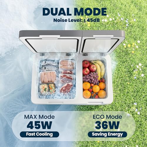 Outsunny 12 Volt Car Refrigerator, Dual Zone 48QT Car Fridge with App Control, 12/24V DC and 100-240V AC, -4℉-68℉, Portable Freezer Compressor for Travel, Truck, Campervan, RV