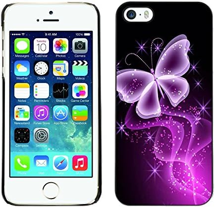 X-ray Colorful Printed Hard Protective Back Case Cover Shell Skin for Apple iPhone 5 / iPhone 5S - Butterfly Glitter Glittering Black Neon Purple