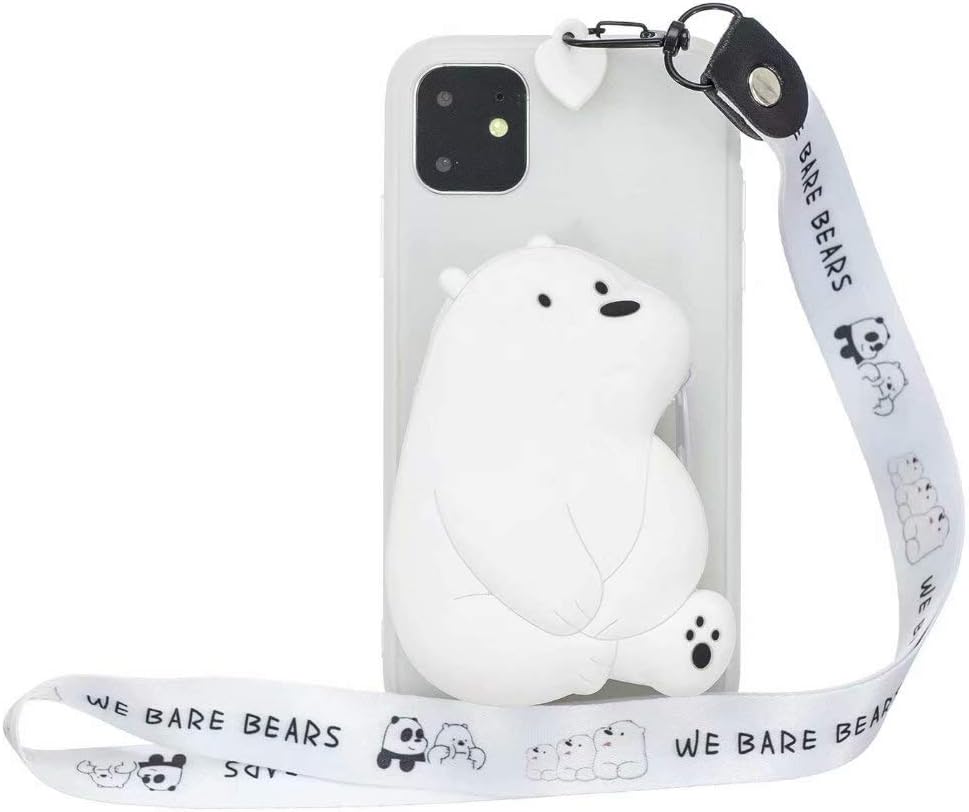Maoerdo iPhone 11 Pro Max Case,[Send Pen] 3D Cute Animal Earphone Pocket Purse Lanyard [Drop Proof,Shock Proof] Cartoon Gel Rubber Back Cover Case for Apple iPhone 11 Pro Max 6.5 inch 2019 - Polar