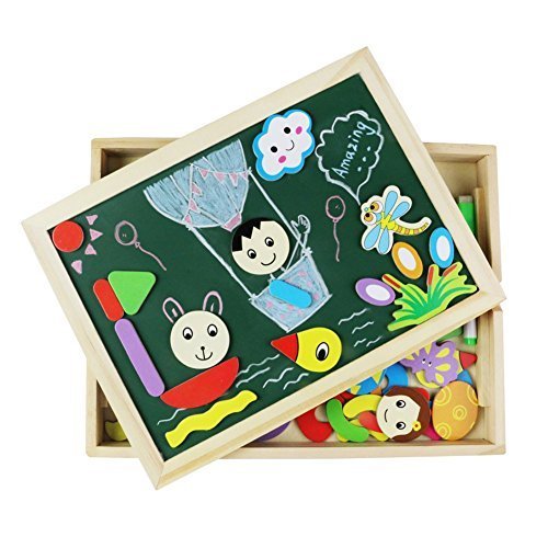 Jigsaw Puzzle Board | Wooden Double-sided Magnetic Jigsaw Puzzles | Drawing Blackboard | Wooden Toys for Kids Girls Boys 3 4 5 6 Years Old