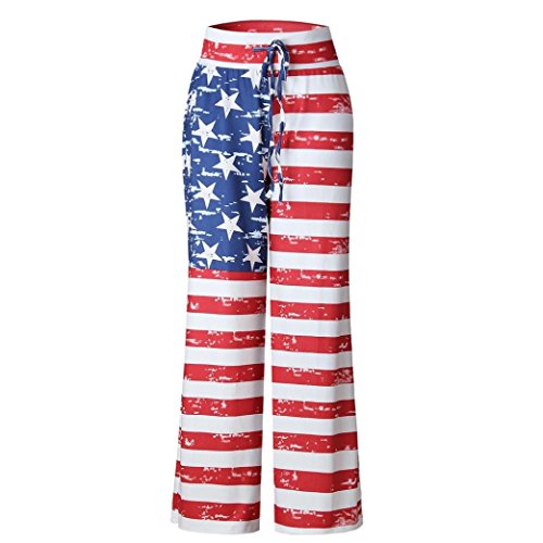 Women Pants Neartime Print Loose Casual Pants American Flag Drawstring Wide Leggings (XL, Multicolor) - Thumbnail 5