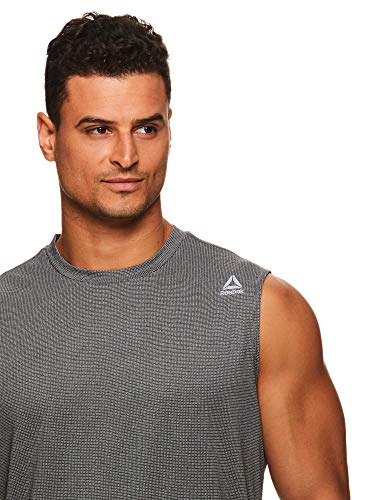 Reebok Men's Muscle Tank Top - Sleeveless Workout & Training Activewear Gym Shirt - Power Muscle Charcoal Heather Grey, Large