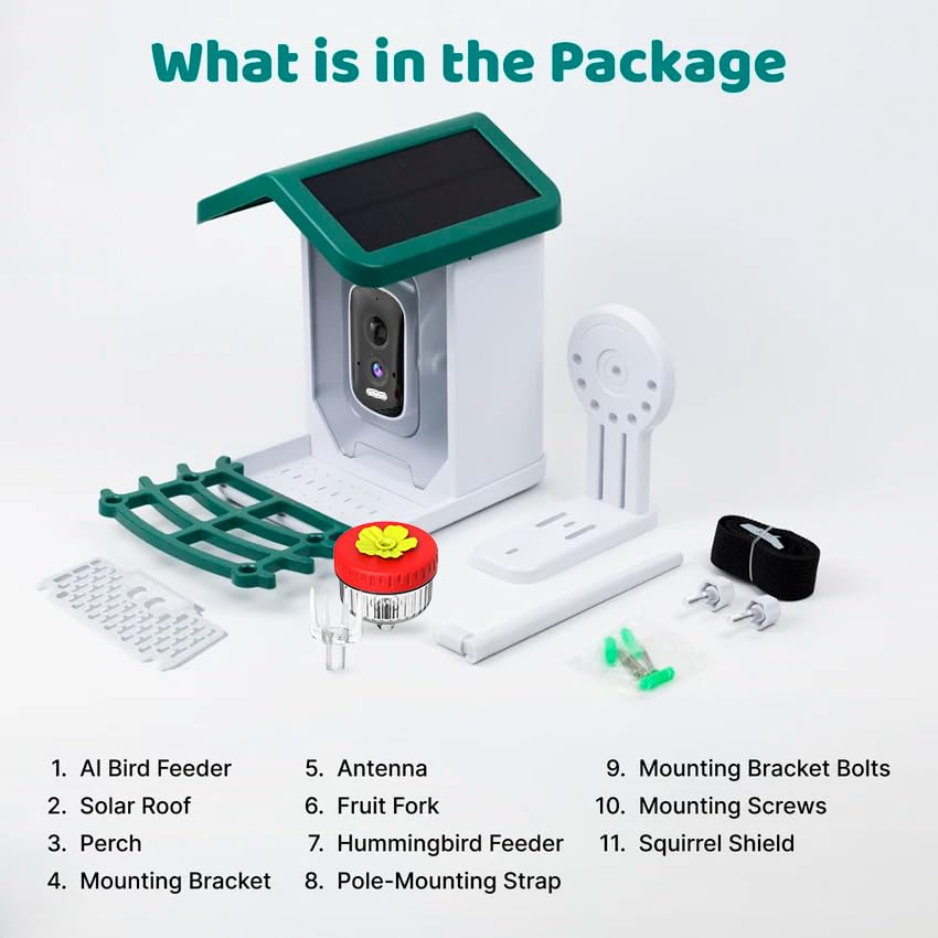 Happy Birdy Smart Bird Feeder with Camera - 2.5K HD Video, Wild Bird Feeder with Wall Mount & Pole Strap Kit, Free AI App IDs 10K+ Birds, Solar Power Panels, Infrared Night Vision, Weatherproof IP67