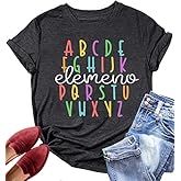 Teacher Shirt ABC Alphabet Elemeno Women Letter Print Graphic Tee Tops Teachers Gift Student T-Shirt Blouse