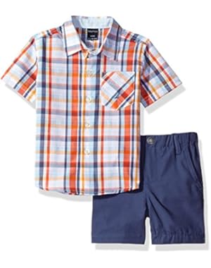Nautica Baby Boys' Short Sleeve Woven and Pull On Short Set