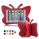 iPad case for kids, Feitenn 3D Cartoon Butterfly Non-toxic EVA Light weight Kid Proof Shockproof case with Kickstand for ipad 5/ipad 6/ipad pro 9.7/New iPad 2017 case (Red)