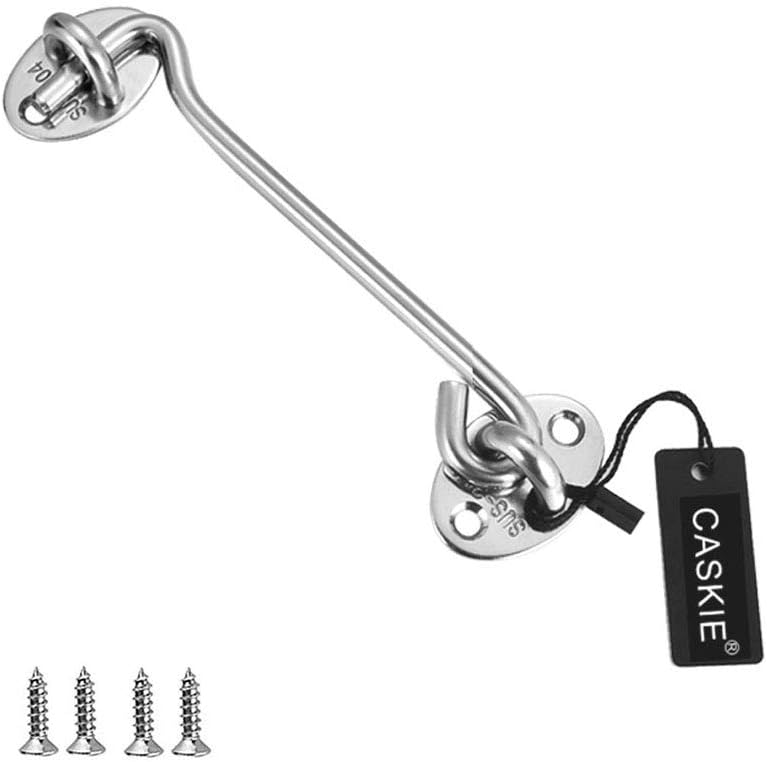 6 inch Stainless Steel 304 Heavy Duty Cabin Hook and Eye Lock for Shed Gate or Garage Door - CASKIE, A. Silver, 150mm /6"