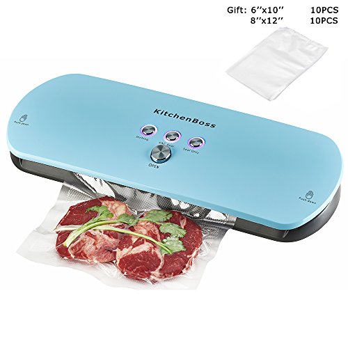 Vacuum Sealer Machine KitchenBoss for Dry & Moist Foods Preservation Automatic Vacuum Sealing System, Intelligent LED Indicator Lights, Manual Inching Function with 20 vacuum bags(Color: Blue)