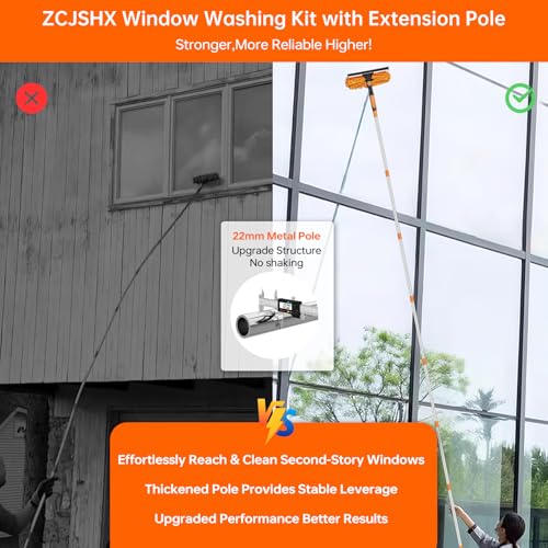 Window Cleaning Tools Window Squeegee: 2 in 1 Double-Sided Professional Cleaner Window Washing Kit with Extension Pole 4.5M Duster for High Ceilings Microfiber Scrubber for Indoor Outdoor High Glass