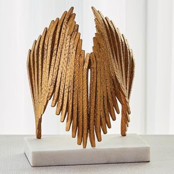 Global Views Modern Industrial Winged Icarus Sculpture | Statue Iron Marble Art Gold Abstract