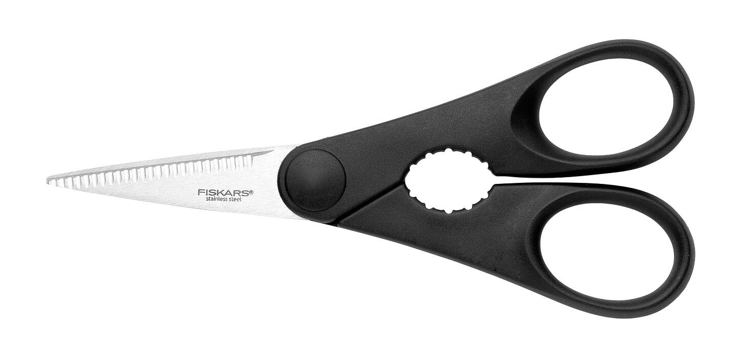 Fiskars Kitchen Scissors, With Bottle Opener, Length: 20 cm, Steel/Synthetic Material, Essential, 1023820
