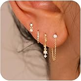 SELSHE Gold Plated Earrings for Women, 14k Gold Plated Earring Stack Hypoallergenic Pearl Drop Earring Dainty Earrings for Women Trendy Cute Small Huggie Hoop Earring Fashion Womens Jewelry
