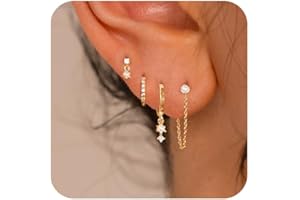 SELSHE Gold Plated Earrings for Women, 14k Gold Plated Earring Stack Hypoallergenic Pearl Drop Earring Dainty Earrings for Women Trendy Cute Small Huggie Hoop Earring Fashion Womens Jewelry