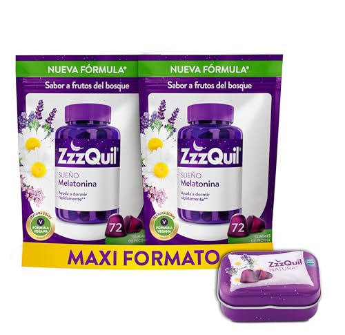 Sueño, Gummies de Melatonina para Dormir, Ayuda a Dormir Rápidamente*, Sabor Frutos del Bosque, Fórmula Vegana, 2x72 Gummies y Cajita de Viaje