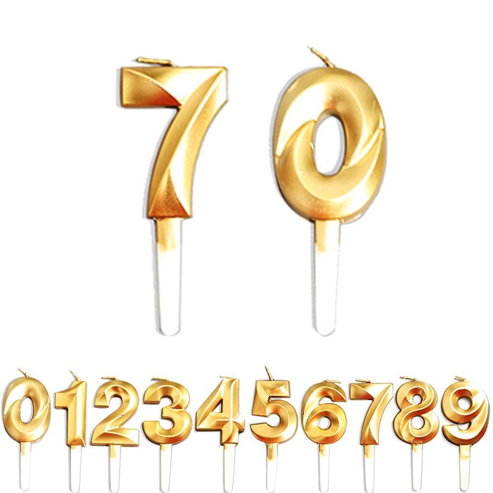 Birthday Candles, 70th Birthday Cake Candles, Cake Decoration for Birthday Party Wedding Anniversary Graduation Party Supplies (Gold, Number 0&7)