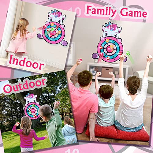 25" Kids Large Unicorn Dart Board with 16 Sticky Balls, Indoor Outdoor MultiPlayer Sport Party