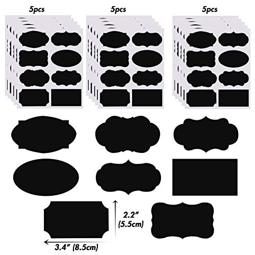 Koogel Tafel Aufkleber, 120 Stück Tafelfolie Selbstklebend mit 2 Löschbar Kreidemarker (Weiß und Grün) Wiederverwendbar Tafelaufkleber für Gläser, Flaschen usw.