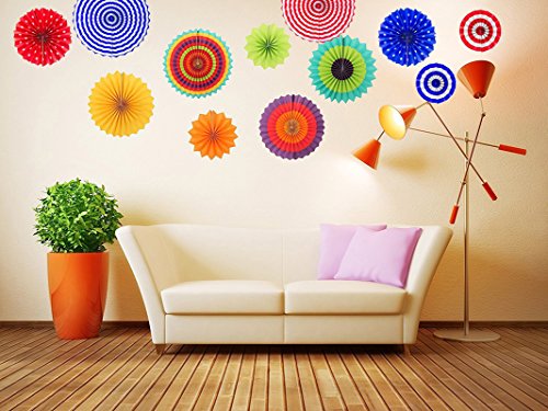 Fiesta party Hanging Paper Fans Set- Colorful Mexican Round Wheel Disc Lanterns for Events,Wedding Birthday Carnival Home Decorations (Set of 12) - Thumbnail 6