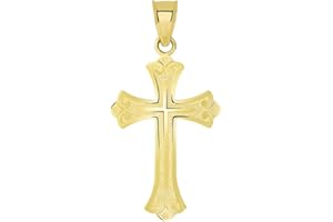 Jewelry America 14k Solid Yellow Gold Religious Fleur de Lis Cross Pendant