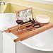 Everything Bamboo Bathtub Caddy Tray Featuring Extendable Sides, Glass Holder, Folding Mirror & Towel Holder