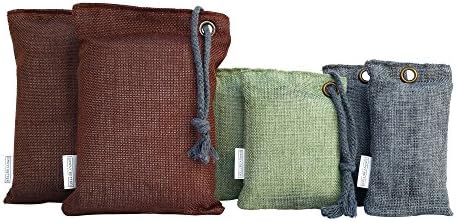 Air Freshening Bags by Simply Better Goods | 100% Bamboo Charcoal, Fragrance Free Deodorizer | 6-Pack Odor & Moisture Eliminator & Freshener (Brown, Green, Gray)