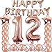 12th Birthday Decorations Party Supplies, Jumbo Rose Gold Foil Balloons for Birthday Party Supplies,Anniversary Events Decorations and Graduation Decorations Sweet 12 Party,12th Anniversary