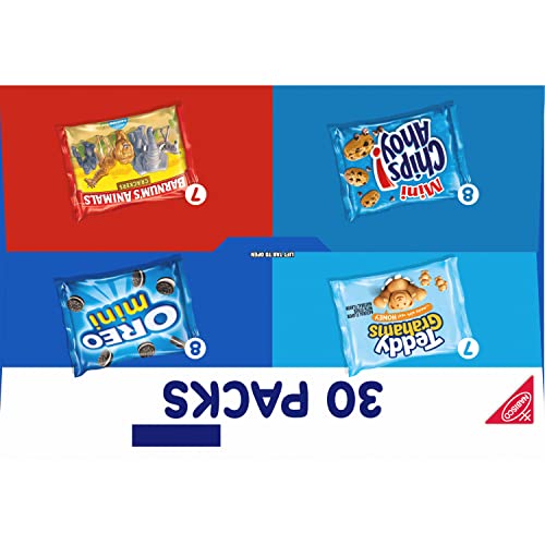NABISCO TEAM FAVORITES VARIETY PACK, OREO MINI, CHIPS AHOY! MINI, TEDDY GRAHAMS HONEY & BARNUM’S ANIMAL CRACKERS, 30 SNACK PACKS