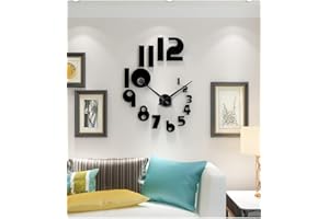 LOZMOM DIY 3D Wall Clock Large Frameless Watch Mirror Surface Wall Art Clock for Living Room Bedroom Office Hotel Wall Decoration (DIYL189-Black)