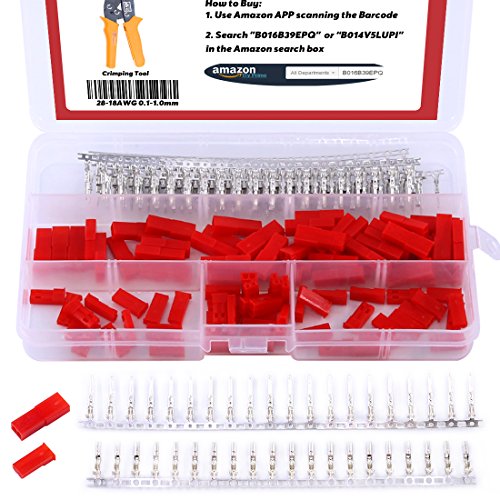 Hilitchi 300Pcs (50set) 2.54mm JST SYP 2-Pin Female & Male Red Plug Housing Crimp Terminal Connector Kit