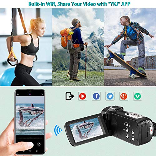 Ultra Video Camera Camcorder For Vlogging KENUO FHD 1080P 26MP 30FPS WIFI IR Night Vision Digital Cameras Webcam for For Youtube, 3.0 Inch IPS Touch Screen Camcorder Recorder with Microphone,Lens Hood