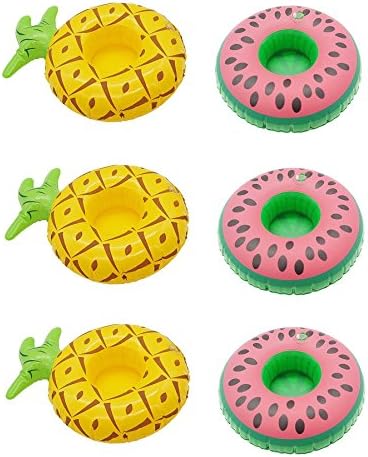 iFun iCool 6 PC Mixed Inflatable Coasters Inflatable Drink Holder 3 pieces Watermelon and 3 pieces Pineapple Inflatable Pool Cup Holders (6)