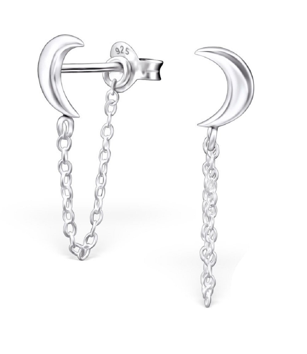 The Rose & Silver Company Women 925 Sterling Silver Moon Stud to Chain Earrings