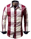 Men's Casual Long Sleeve Plaid Button Down Shirt Contrast Color Block Pattern
