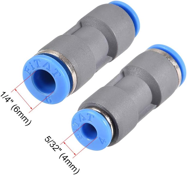 sourcing map Straight Push to Connector Reducer Fitting 6mm to 4mm Quick Release Pneumatic Connector Plastic Union Pipe Tube Fitting Grey 2Pcs - Image 3