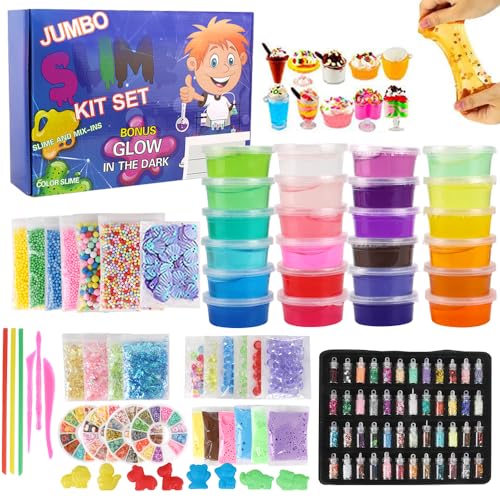 Nasjac Slime Kit Fabricación para Niñas Niños, 120 Pcs DIY Kit de Limo de Suave No pegajoso Liso, 24 Color Crystal Slime Set Juguetes para Apretar, Regalo de Navidad Niña Niño 3+Años
