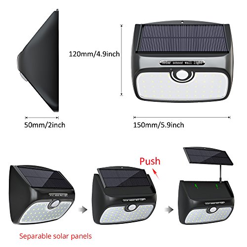 Solar Lights Outdoor, Bcway [48 LED Super Bright] [Detachable Solar Panel] 7ft Extension Cord Waterproof Security Lighting Nightlight with Motion Sensor Detector for Patio Yard Garden Path - Thumbnail 7