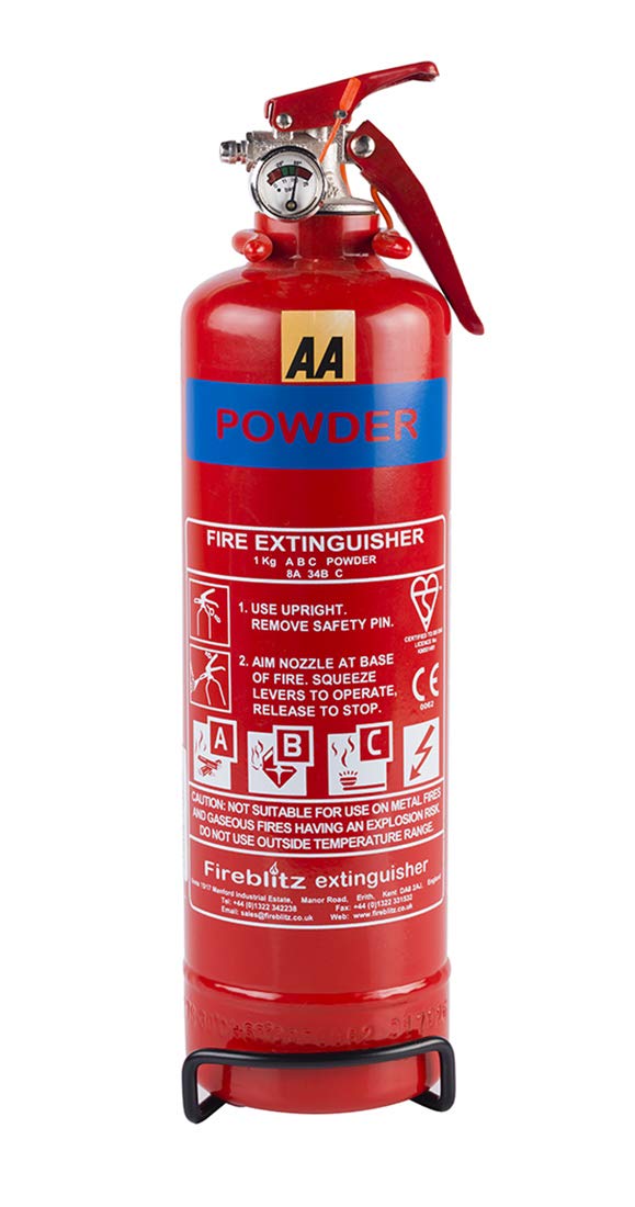 AA 1kg Fire Extinguisher AA6653 – Uses ABC Powder Small Fires – Lightweight Easy Use UK Made 5 Yr Warranty, 1000 g, Red