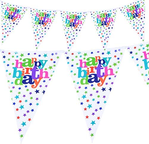 Happy Birthday Party Supplies Banner for Kid's Birthday Party Decoration, Colorful Stars Print Pennant Flag Banner