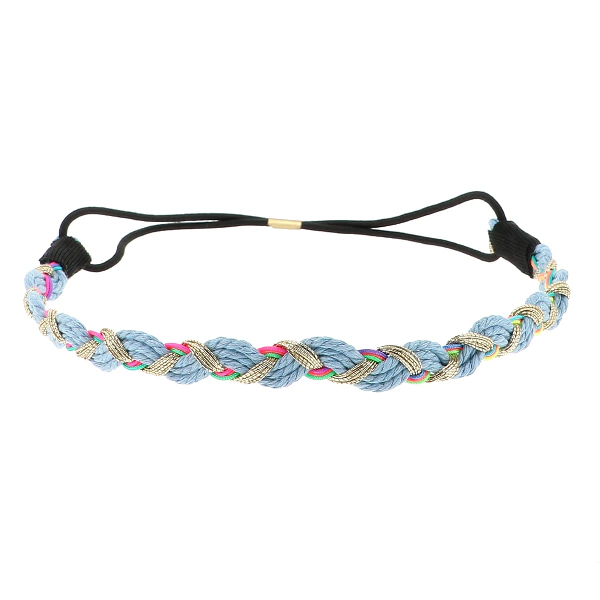 Diadema Mujer de Hilo Dorado y Azul Fluorescente - Diadema Retorcida - Diadema Elástica Talla Única - Diadema Retro Vintage - Original Look Boho, Boheme, Hippie Chic