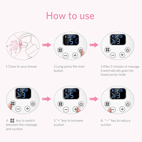 Brillante Electric Breast Pump Breastfeeding Pump with Backflow Protector & Adjustable Suction & Pumping Levels, LCD Touch Screen, 6 Levels Suction, Super Quite & USB Charging, Portable Design - Thumbnail 6